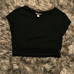 Black crop top with cut out geometric pattern